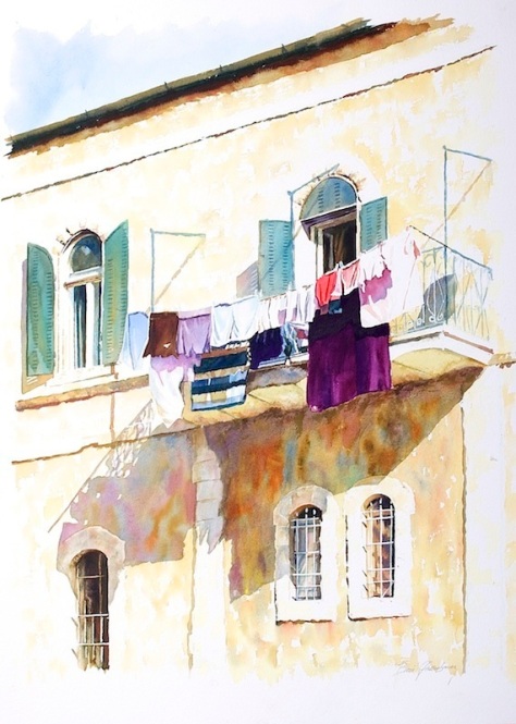 BENI GASSEBAUER     Laundry day   57x76cm, watercolor, 1600$