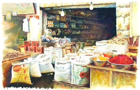 BENI GASSEBAUER     The market  103x67cm, watercolor, 2100$
